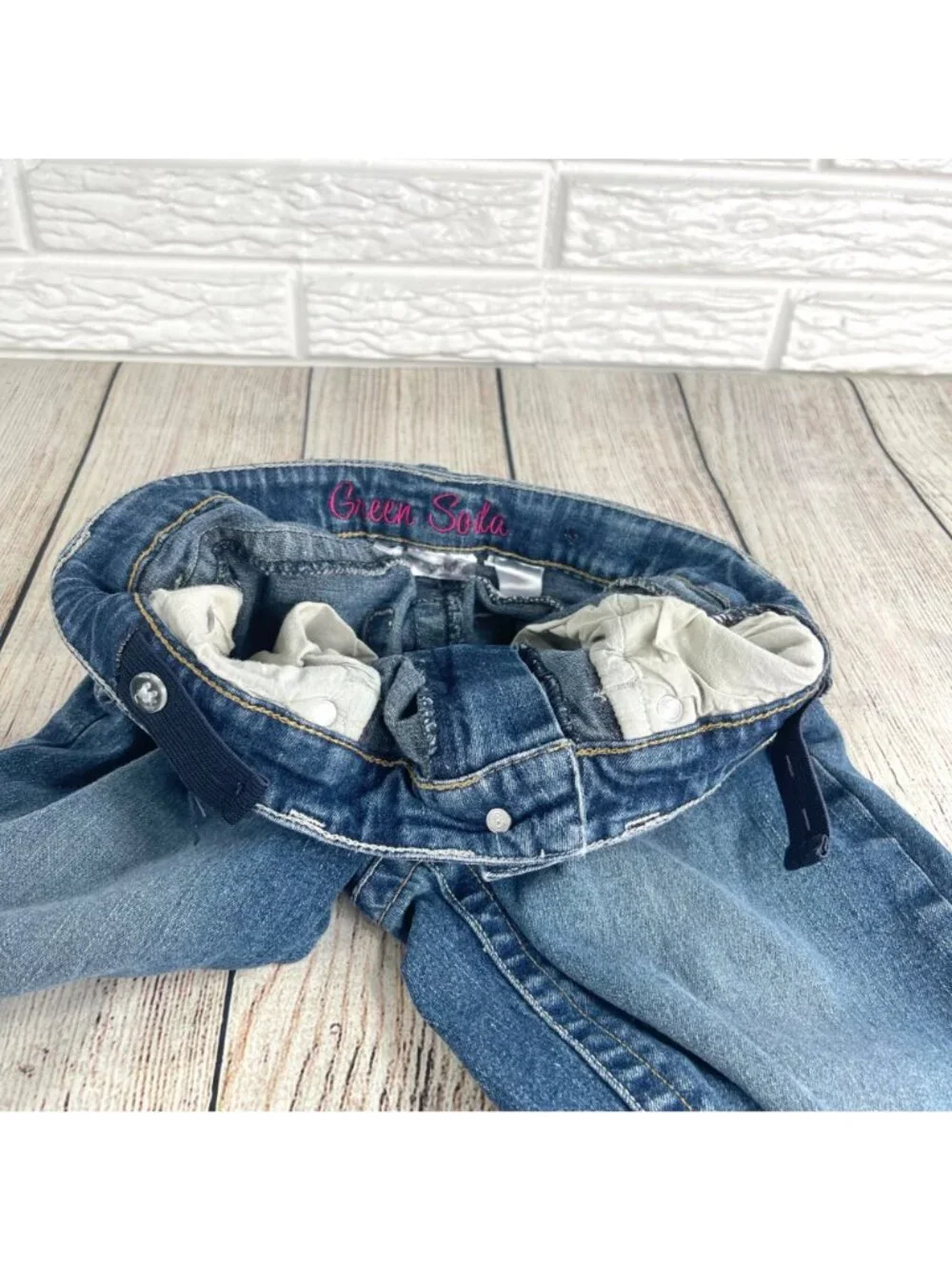 Girls Green Soda Blue Denim Shorts Size 10